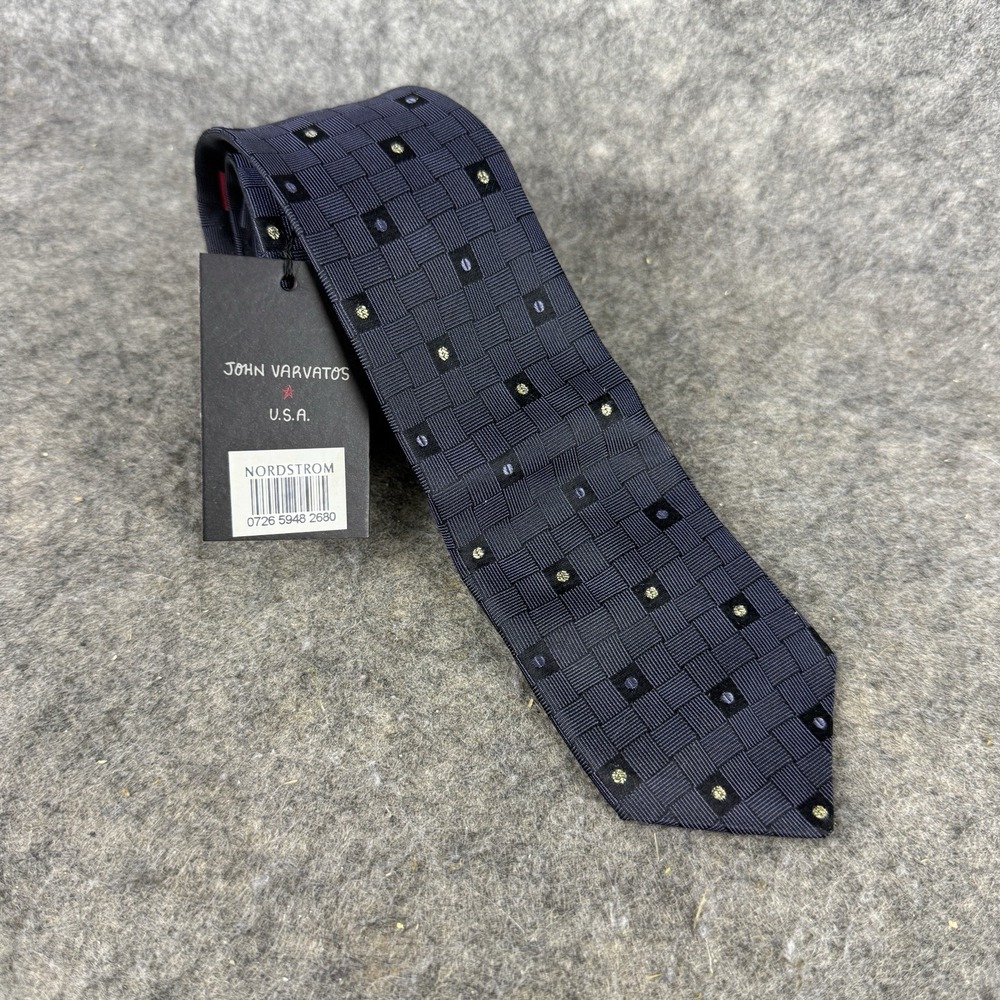 John Varvatos Blue Gold Geometric Pure Silk Men's Tie 2.25‎ Width NWT